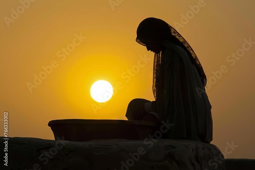 silhouette of the woman at the well, biblical story of redemption photo