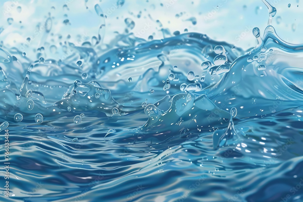 Transparent water with hand-painted details, realistic liquid illustration