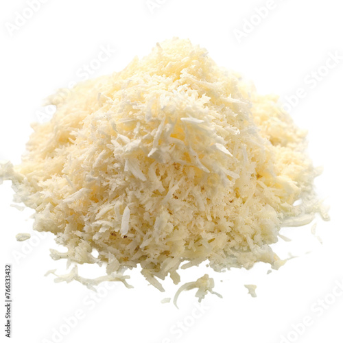 Pile of grated parmesan cheese isolated on transparent background