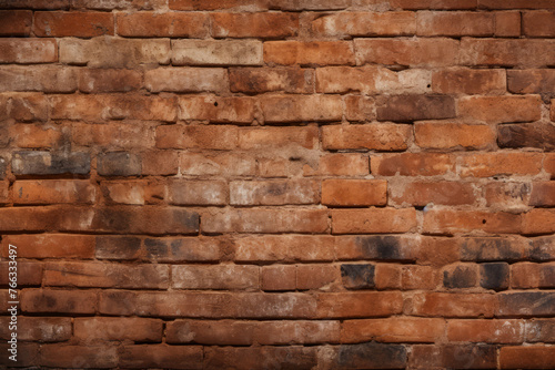Processed collage of obsolete red brock masonry wall texture. Background for banner, backdrop photo