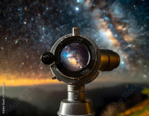 Telescope Observing Stars in Night Sky. Generative AI