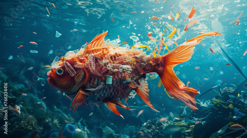 A digital artwork of a goldfish with intricate details and bubbles, highlighting the beauty of aquatic life © Daniel