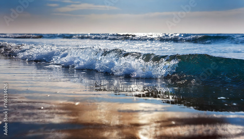 Waves Rolling Onto Shore at Beach. Generative AI photo