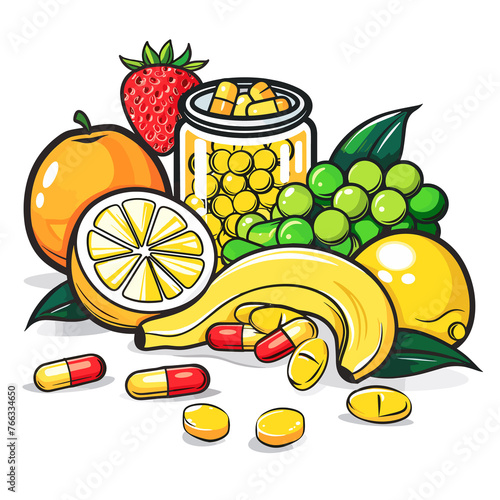 Vitamins Cartoon, Isolated On Transparent, PNG, HD