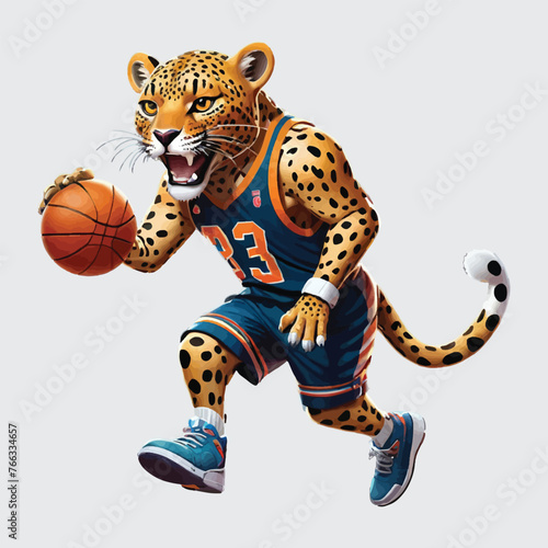 clipart vector isolated, leopard playing basketball