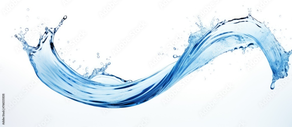 A vivid close-up image of a vibrant blue wave of water captured against a clean and crisp white background - obrazy, fototapety, plakaty 