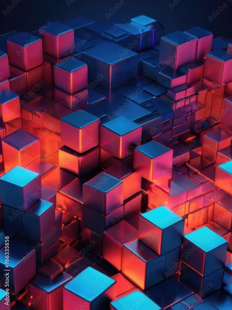 Dark squares and neon light glow abstract background. Realistic wall of cubes. black square pattern background grunge surface. Black color abstract modern luxury square 3d background. Geometric shape. Dark squares and neon light glow abstract background. Realistic wall of cubes. black square pattern background grunge surface. Black color abstract modern luxury square 3d background. Geometric shape.