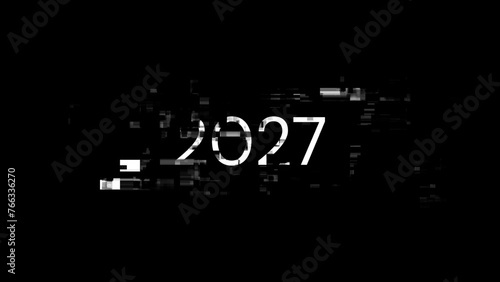 3D rendering 2027 text with screen effects of technological glitches