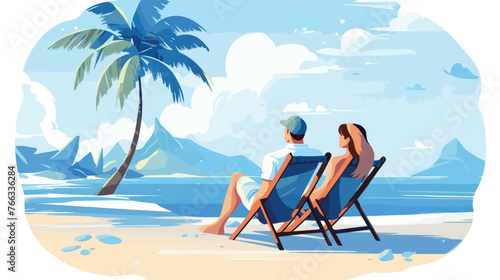 Couple Relaxing on Beach flat vector isolated on white