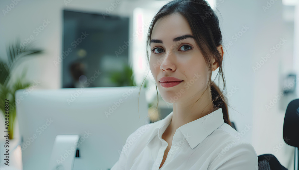 Young female technical support dispatcher working in white office Young female technical support dispatcher working in white office