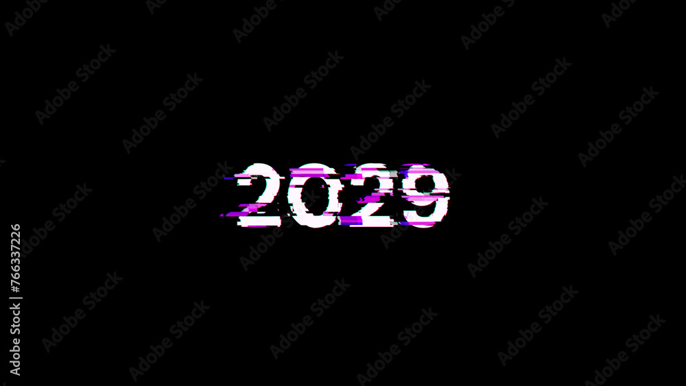 3D rendering 2029 text with screen effects of technological glitches 3D rendering 2029 text with screen effects of technological glitches