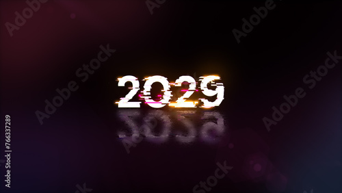 3D rendering 2029 text with screen effects of technological glitches