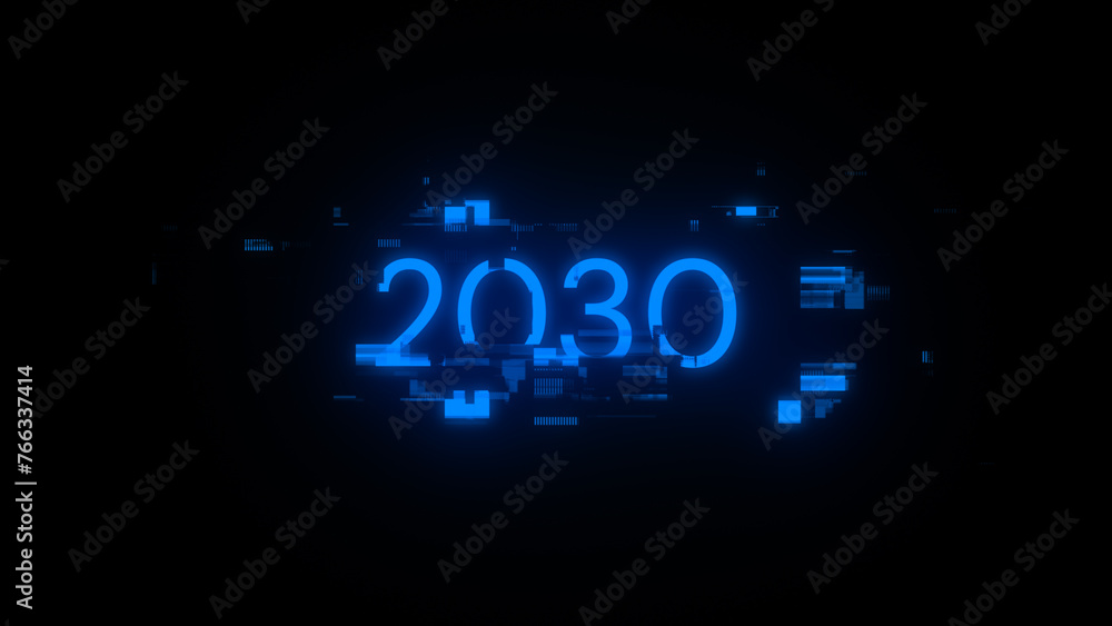 3D rendering 2030 text with screen effects of technological glitches 3D rendering 2030 text with screen effects of technological glitches