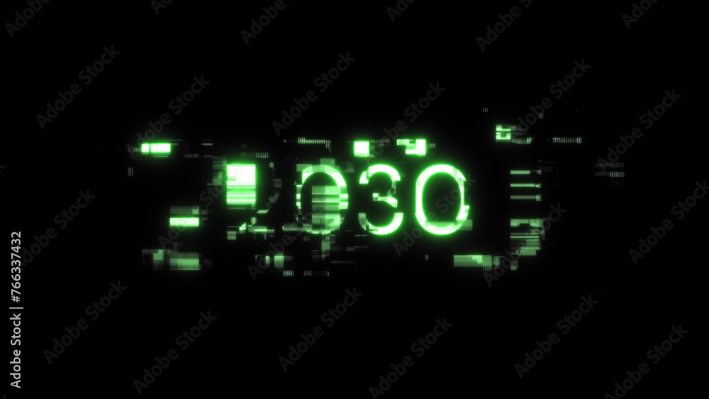 3D rendering 2030 text with screen effects of technological glitches 3D rendering 2030 text with screen effects of technological glitches