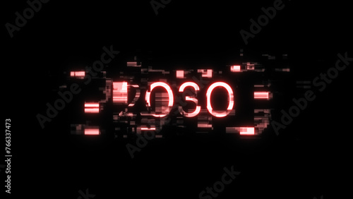 3D rendering 2030 text with screen effects of technological glitches