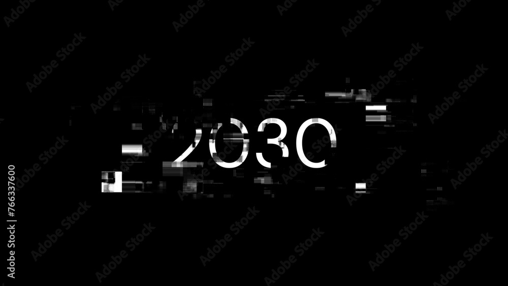 3D rendering 2030 text with screen effects of technological glitches 3D rendering 2030 text with screen effects of technological glitches