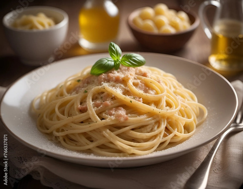 Plate of Italian spaghetti carbonara