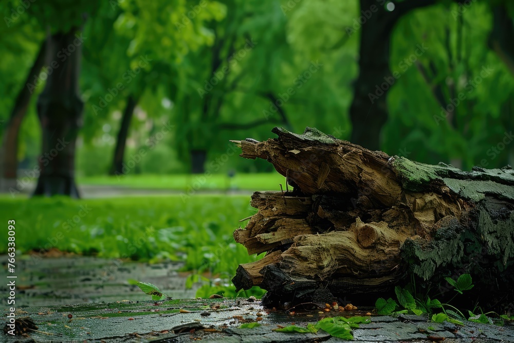 After the Storm: Broken Tree Trunk in Green Park. Capturing the Thunder of a Thunderstorm on Wood