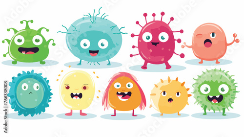 Different interesting funny cartoon figure bacteria