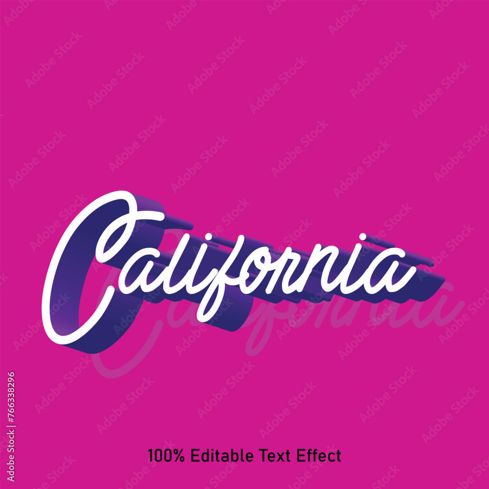 California text effect vector. Editable college t-shirt design printable text effect vector. 3d text effect vector.