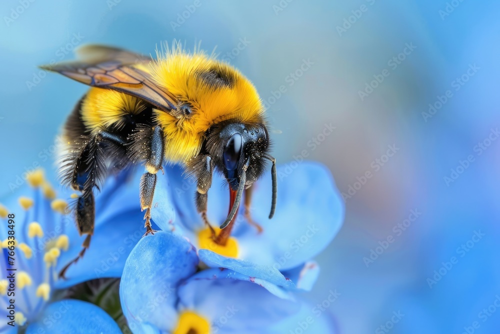 Bumblebee Collecting Pollen. Close-up of Honey Bee on Blue Wild Flower in Nature Bumblebee Collecting Pollen. Close-up of Honey Bee on Blue Wild Flower in Nature