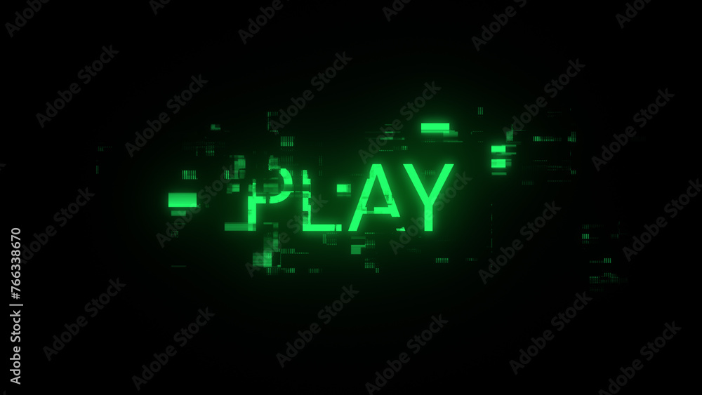 3D rendering play text with screen effects of technological glitches 3D rendering play text with screen effects of technological glitches