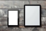 Collection of 2 Tablets with Different Sizes and Blank Screens for Displaying Technology