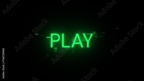 3D rendering play text with screen effects of technological glitches