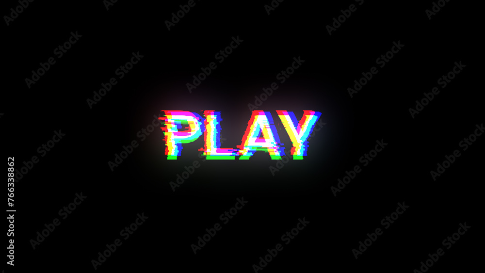3D rendering play text with screen effects of technological glitches 3D rendering play text with screen effects of technological glitches