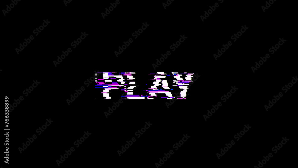 3D rendering play text with screen effects of technological glitches