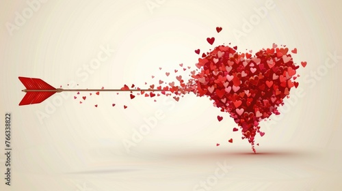 Fancy Heart Arrow Illustration for Valentine's Day | Happy 14th February Holiday Image Isolated on Nubes Background