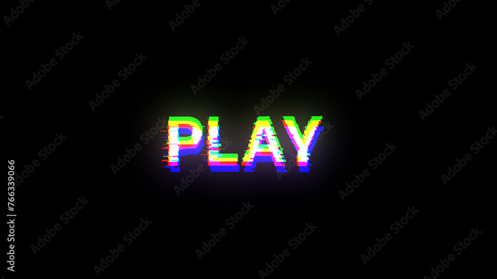 3D rendering play text with screen effects of technological glitches 3D rendering play text with screen effects of technological glitches