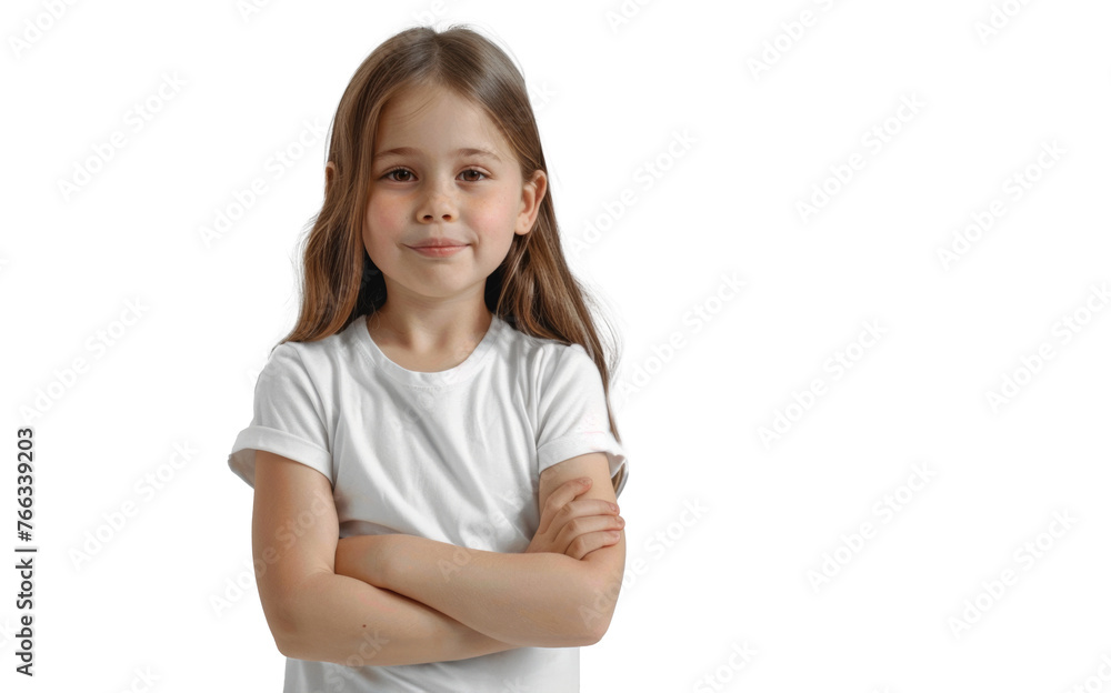 Smiling young girl with arms crossed standing isolated on transparent background. Smiling young girl with arms crossed standing isolated on transparent background.
