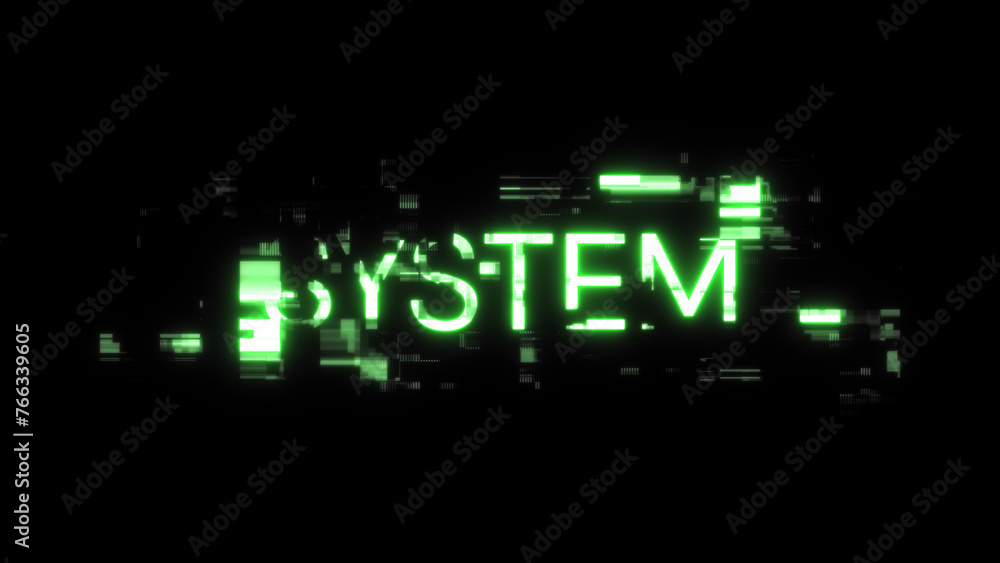 3D rendering system text with screen effects of technological glitches 3D rendering system text with screen effects of technological glitches