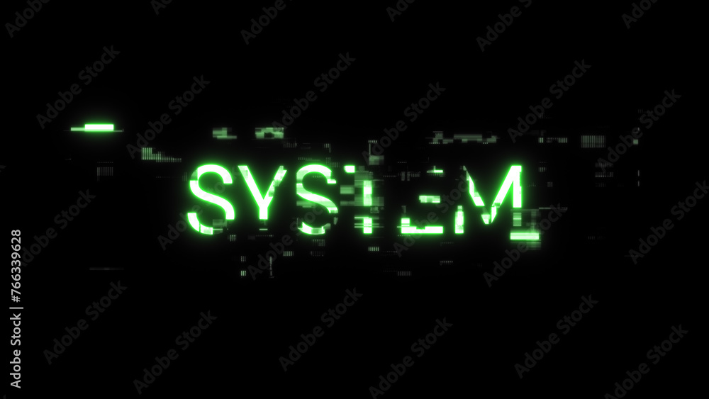 Obraz premium 3D rendering system text with screen effects of technological glitches