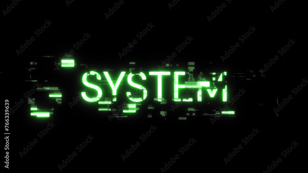 3D rendering system text with screen effects of technological glitches 3D rendering system text with screen effects of technological glitches
