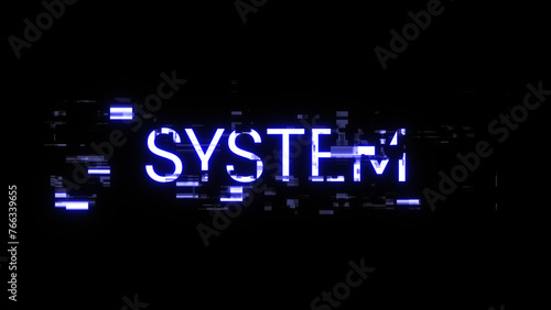 3D rendering system text with screen effects of technological glitches