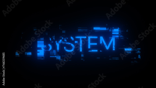 3D rendering system text with screen effects of technological glitches