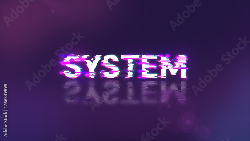 3D rendering system text with screen effects of technological glitches