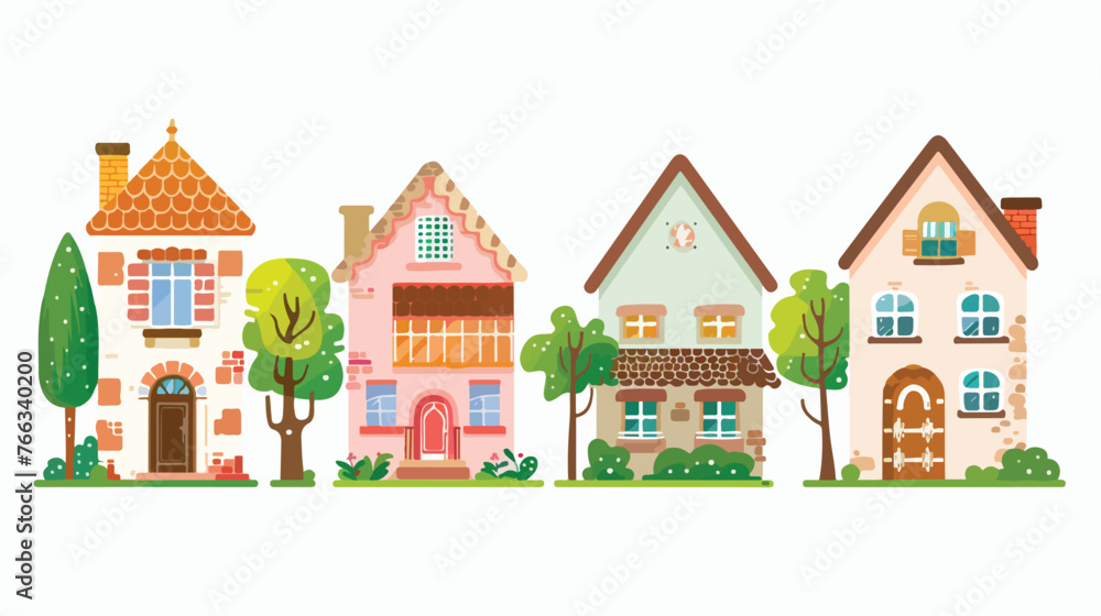 Fantasy Houses flat vector isolated on white background