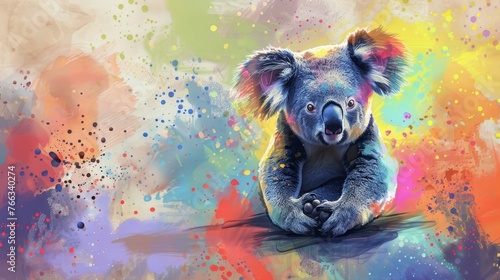  A picture depicts a koala resting atop a wooden block against an arrayed backdrop