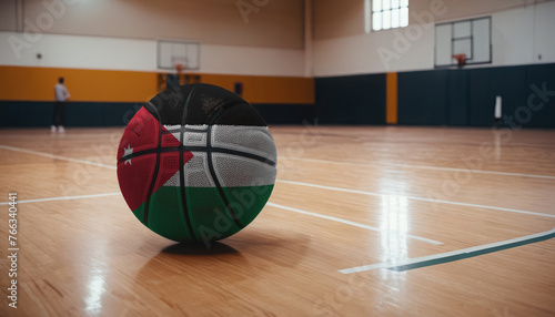 Jordan flag is featured on a basketball. Basketball championship concept.