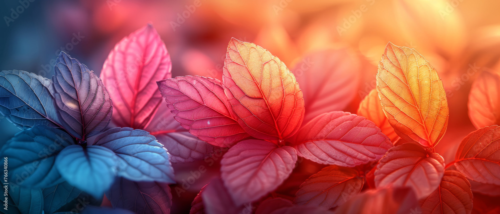 A stunning display of leaves transforming from a cool blue to a fiery red, symbolizing change and transition