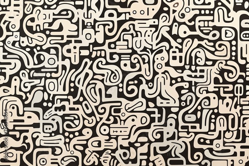 Repeat pattern of abstract line-based glyphs resembling an undecipherable script © Celina
