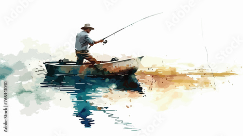 Fisherman Fishing Watercolor flat vector 