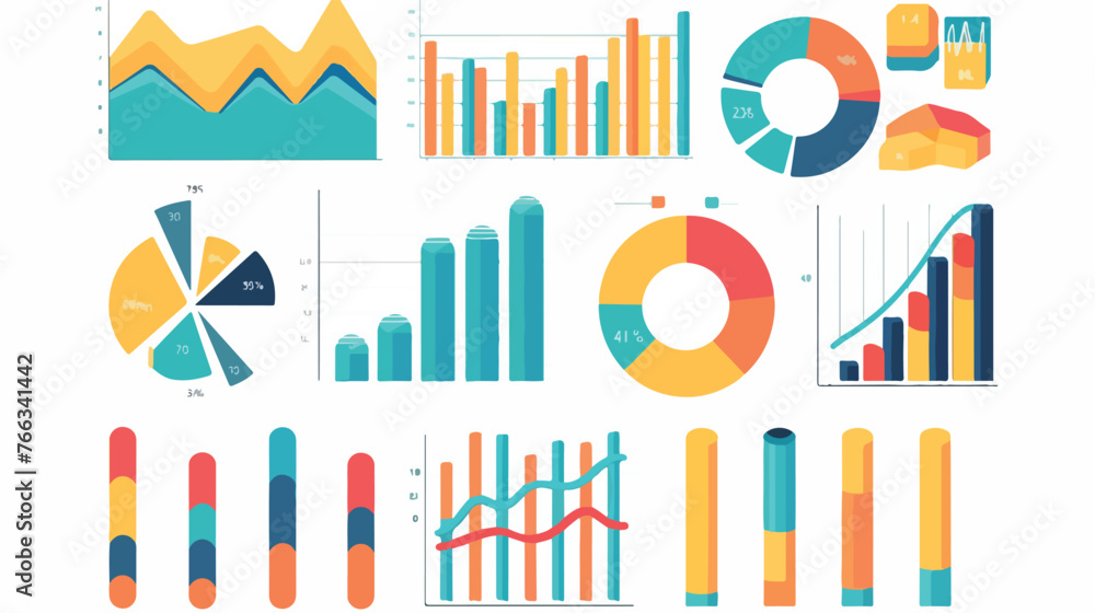 Flat Design Business Charts flat vector isolated on white