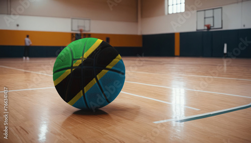 Tanzania flag is featured on a basketball. Basketball championship concept.