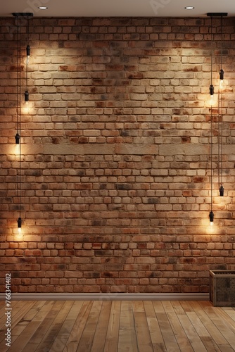 Beige brick wall with lights