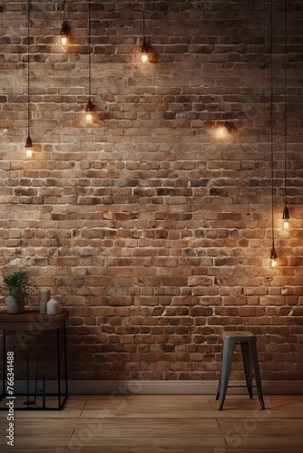 Beige brick wall with lights