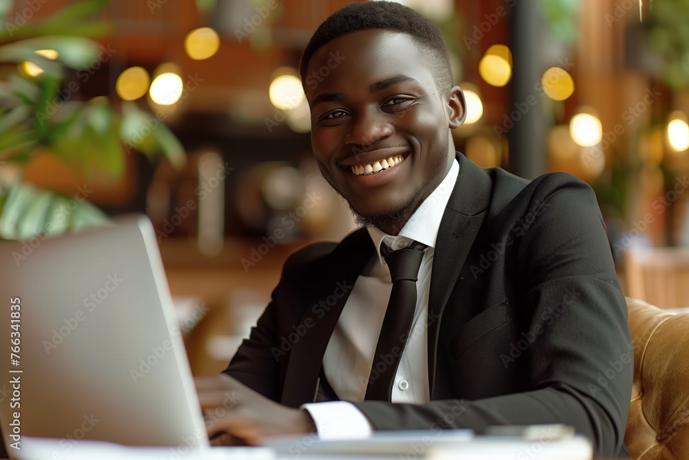 Businessman, digital nomad or freelancer working on a laptop in a cozy cafe. Productivity and tranquility, as the person blends remote job and relaxation in a comfortable environment. Businessman, digital nomad or freelancer working on a laptop in a cozy cafe. Productivity and tranquility, as the person blends remote job and relaxation in a comfortable environment.